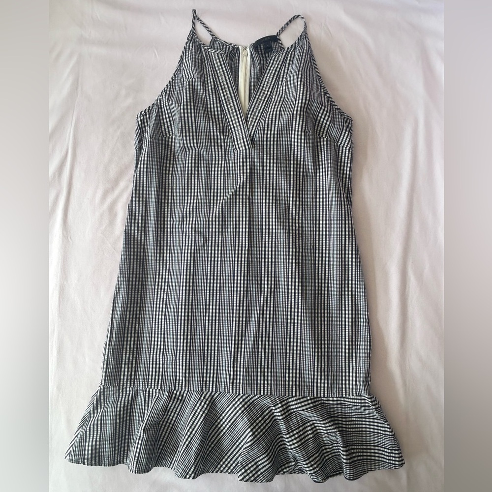 J. Crew Black, Blue and White Plaid Midi Dress